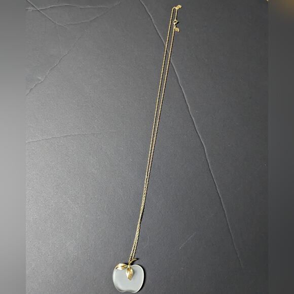 Vintage Gold Tone Avon Clear Frosted Glass Apple Pendant 28" Necklace - Picture 5 of 6